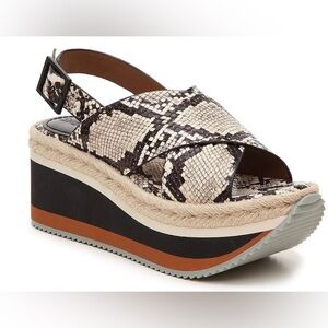 Enzo Angiolini Snakeskin Platform Sandals - Black and Cream